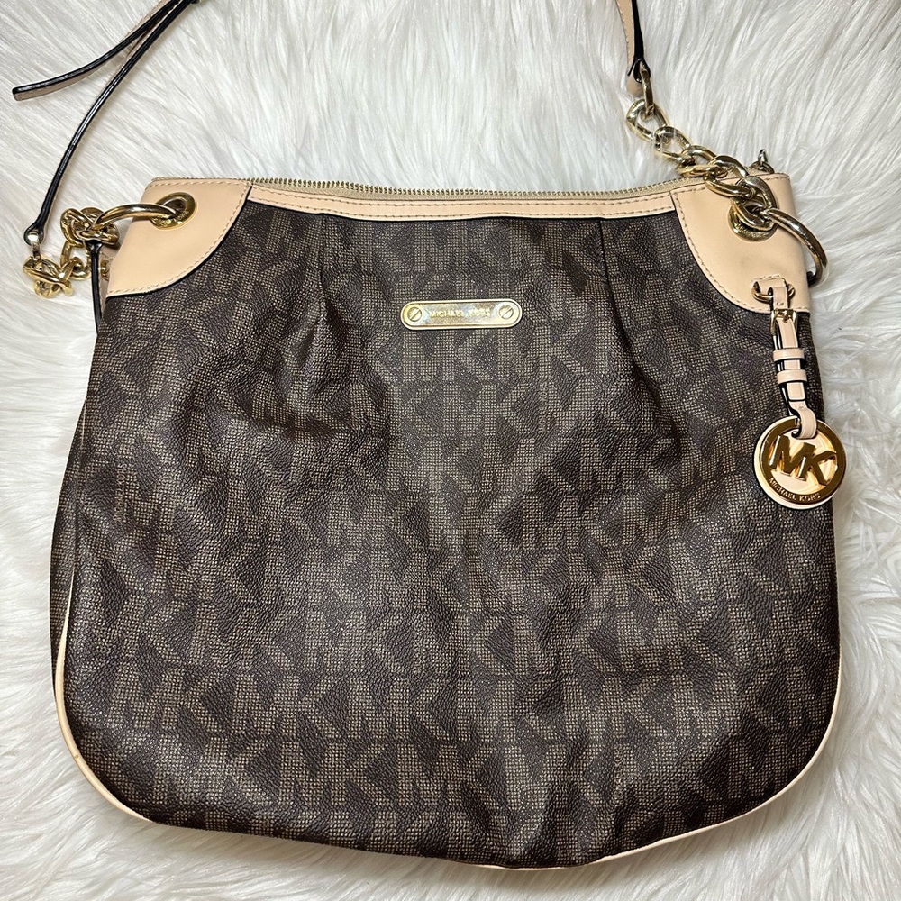 MICHAEL KORS JET SET LARGE CONVERTIBLE SHOULDER BAG Signature BROWN